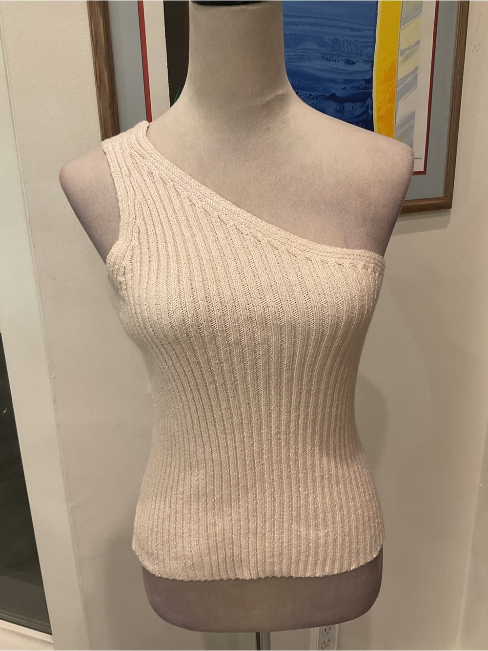One Grey Day (Revolve) One-Shoulder Ribbed Knit Top - Cream